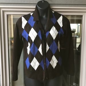 Anne Klein II, made in Italy, dark brown wool cardigan, L